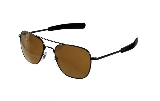 AO AO Original Pilot Sunglasses, Black, Bayonet, Brown Glass Lens, 57mm, Polarized B-CBPG-BNT-57