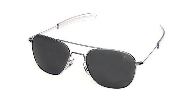 AO AO Original Pilot Sunglasses, Matte Chrome, Bayonet, Grey Glass Lens, 55mm, Polarized MC-TCGPG-BNT-55