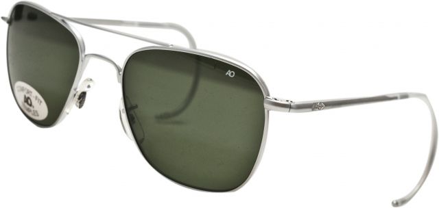 AO AO Original Pilot Sunglasses, Matte Chrome, Comfort Cable, Green Glass Lenses - 52mm MC-TCGG-CC-52