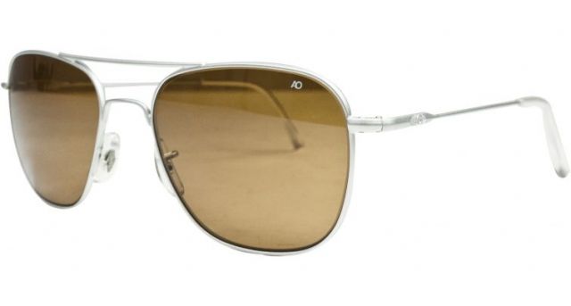 AO AO Original Pilot Sunglasses, Silver, Wire Spatula, Amber Glass Lens, 52mm S-CG-WS-52