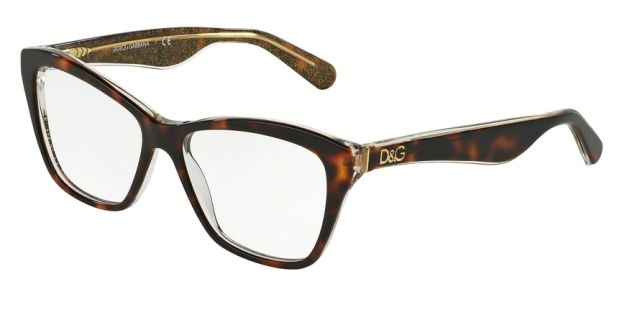 Dolce&Gabbana Dolce&Gabbana LIP GLOSS DG3167 Single Vision Prescription Eyeglasses 2738-52 - Havana/glitter Gold Frame