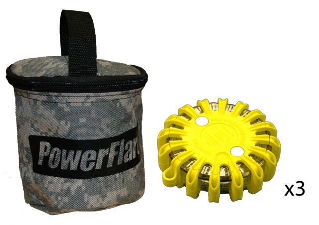Powerflare Powerflare PF-200 Softpack, 3 Safety Lights, White LED, ACU Bag, 3 Batteries, Yellow Shell SP3ACU-W-Y