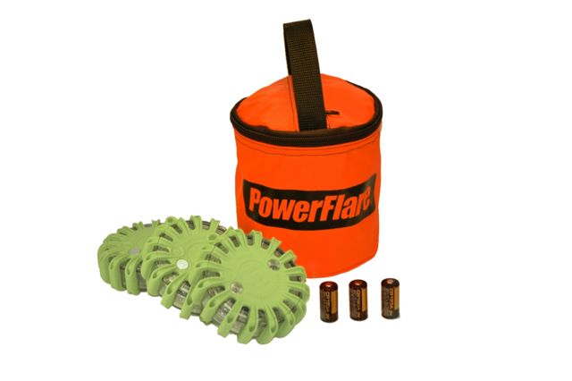 Powerflare Powerflare PF-200 Softpack, 3 Safety Lights, Red-Amber LED, Orange Bag, 3 Batteries, Olive Drab Shell
