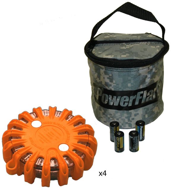 Powerflare Powerflare PF-200 Softpack, 4 Safety Lights, Red LED, ACU Bag, 4 Batteries, Orange Shell SP4ACU-R-O