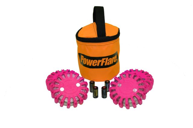 Powerflare Powerflare PF-200 Softpack, 4 Safety Lights, Blue LED, Orange Bag, 4 Batteries, Hot Pink Shell SP4O-B-HP