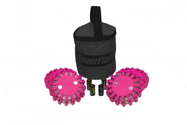 Powerflare Powerflare PF-200 Softpack, 6 Safety Lights, Green LED, Black Bag, 6 Batteries, Hot Pink Shell SP6BK-G-HP