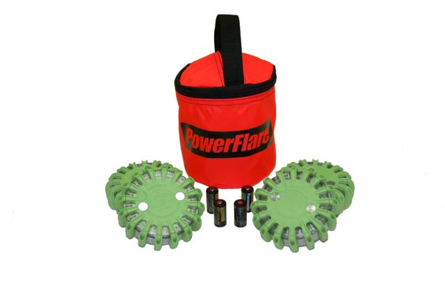 Powerflare Powerflare PF-200 Softpack, 4 Safety Lights, Red-Amber LED, Red Bag, 4 Batteries, Olive Drab Shell SP4R-RA-OD