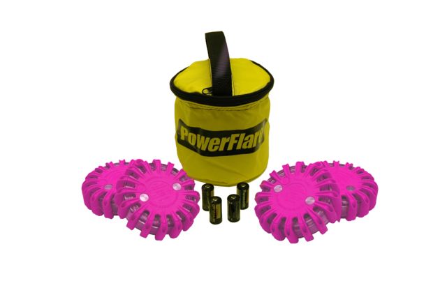 Powerflare Powerflare PF-200 Softpack, 6 Safety Lights, Red LED, Yellow Bag, 6 Batteries, Hot Pink Shell SP6Y-R-HP