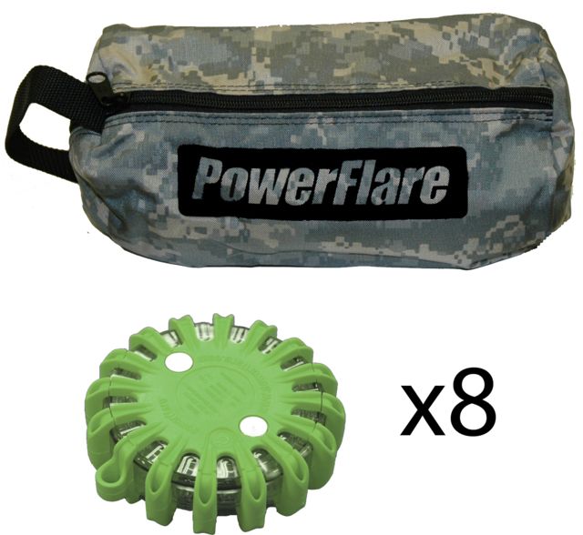 Powerflare Powerflare PF-200 Softpack, 8 Safety Lights, White LED, ACU Bag, 8 Batteries, Olive Drab Shell SP8ACU-W-OD