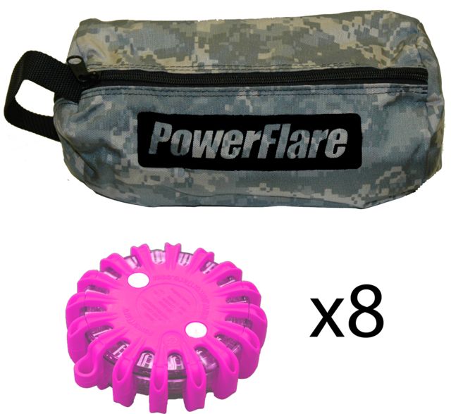 Powerflare Powerflare PF-200 Softpack, 8 Safety Lights, Red-Blue LED, ACU Bag, 8 Batteries, Hot Pink Shell SP8ACU-RB-HP
