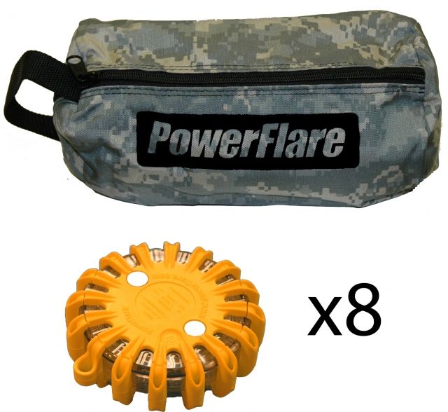 Powerflare Powerflare PF-200 Softpack, 8 Safety Lights, White LED, ACU Bag, 8 Batteries, Orange Shell SP8ACU-W-O