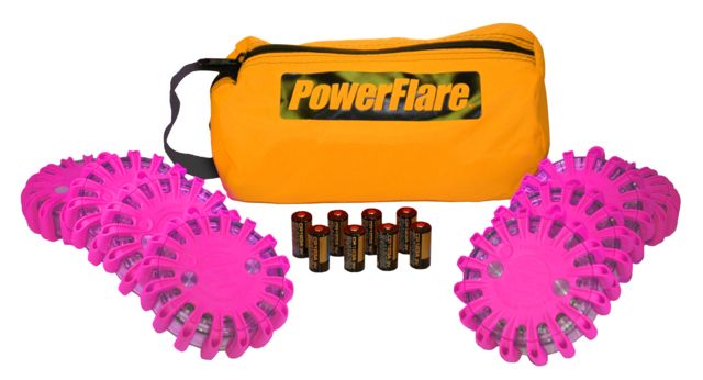 Powerflare Powerflare PF-200 Softpack, 8 Safety Lights, Red LED, Orange Bag, 8 Batteries, Hot Pink Shell SP8O-R-HP