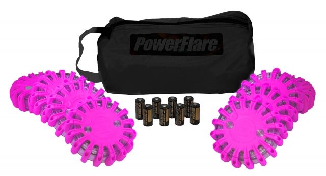 Powerflare Powerflare PF-200 Softpack, 8 Safety Lights, Red-Amber LED, Black Bag, 8 Batteries, Hot Pink Shell SP8BK-RA-HP