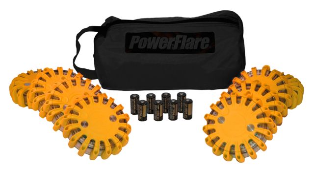 Powerflare Powerflare PF-200 Softpack, 8 Safety Lights, Red-Blue LED, Black Bag, 8 Batteries, Orange Shell SP8BK-RB-O