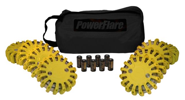 Powerflare Powerflare PF-200 Softpack, 8 Safety Lights, Red LED, Black Bag, 8 Batteries, Yellow Shell SP8BK-R-Y