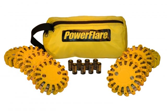 Powerflare Powerflare PF-200 Softpack, 8 Safety Lights, Red-Amber LED, Yellow Bag, 8 Batteries, Orange Shell SP8Y-RA-O