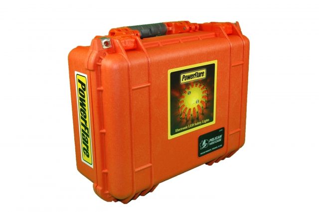 Powerflare Powerflare PF-200 Incident Command Pack - 24 Lights, Blue LED, Black Case, 24 Batteries, Orange Shell PFPACK24BK-B-O