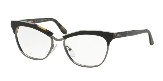 Prada Prada JOURNAL PR14SV Single Vision Prescription Eyeglasses NAI1O1-55 - Top Black/Medium Havana Frame