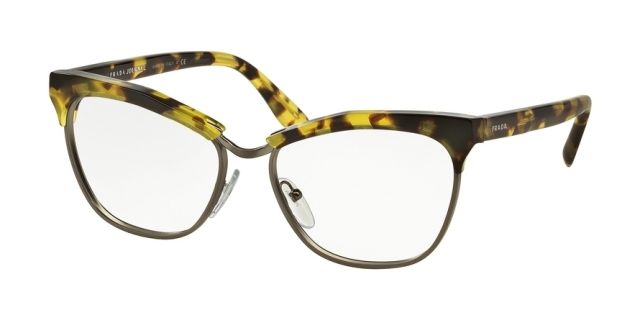 Prada Prada JOURNAL PR14SV Single Vision Prescription Eyeglasses UBN1O1-53 - Yellow Havana Frame
