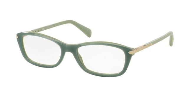 Prada Prada PR04PV Progressive Prescription Eyeglasses TKQ1O1-52 - Opal Dark Green On Green Frame