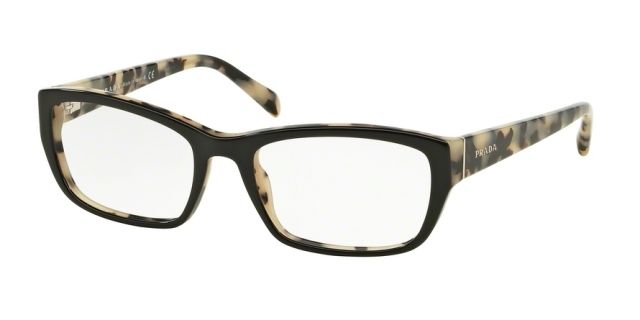 Prada Prada PR18OV Progressive Prescription Eyeglasses ROK1O1-52 - Top Black/white Havana Frame