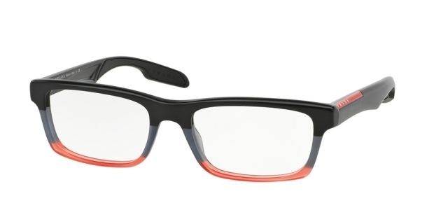 Prada Prada PS07CV Progressive Prescription Eyeglasses TWS1O1-53 - Black/Grey/Matte Red Frame