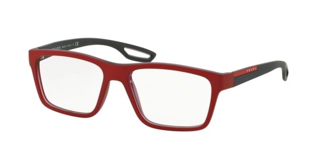 Prada Prada PS07FV Progressive Prescription Eyeglasses UAR1O1-53 - Top Red Rubber On Grey Frame