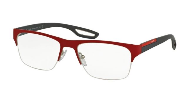 Prada Prada PS55FV Progressive Prescription Eyeglasses UAB1O1-54 - Top Red Rubber On Steel Frame