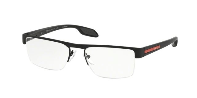 Prada Prada PS57EV Single Vision Prescription Eyeglasses DG01O1-53 - Black Rubber Frame