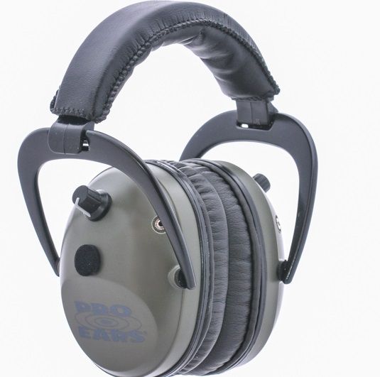Pro-Ears Pro Ears Pro Tac Plus Gold Low Profile NRR 26 Over The Head Earmuffs, Green w/ Lithium Batteries