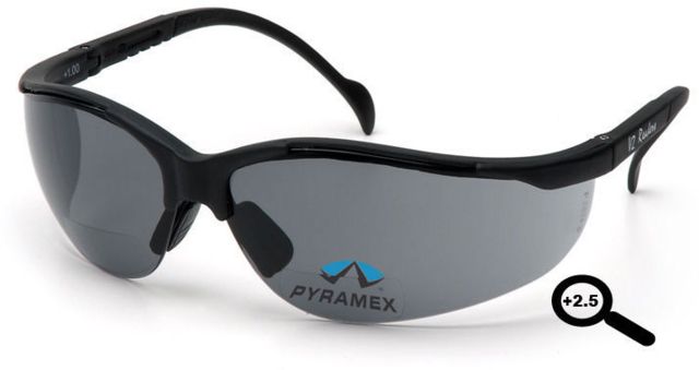 Pyramex Pyramex V2 Readers Glasses - Gray + 2.5 Lens, Black Frame SB1820R25