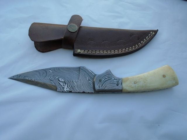 Titan Titan 15N20/1095 Damascus Steel Fixed Knife, Hunting, Bolster Damascus, Camel Bone Handle, 5in. Blade TDK-17