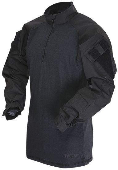 Tru-Spec Tru-Spec 1/4 Zip Tactical Response Combat Shirt 65/35 Polyester/Cotton Rip-Stop, Black/Black, XLarge Long 2566026