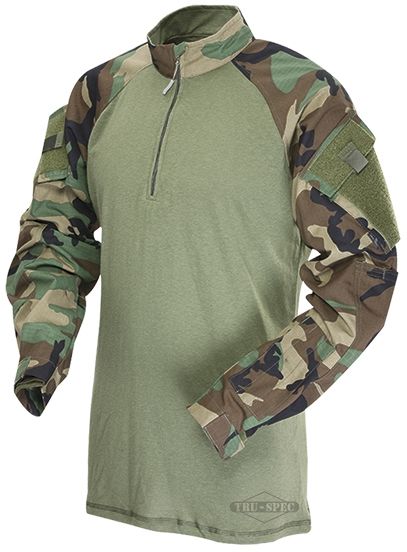 Tru-Spec Tru-Spec 1/4 Zip Tactical Response Combat Shirt 50/50 Nylon/Cotton Rip-Stop, Woodland/Olive Drab, 2XLarge Long 2545027
