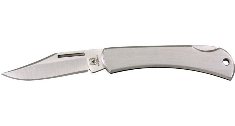 Rough Rider Stainless Lockback Fold Knife, SS clip blade, Brushed SS handle RR998